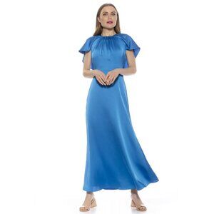 Women's ALEXIA ADMOR Danica Crewneck Flutter Cap Dress Color: Cerulean Size: 12